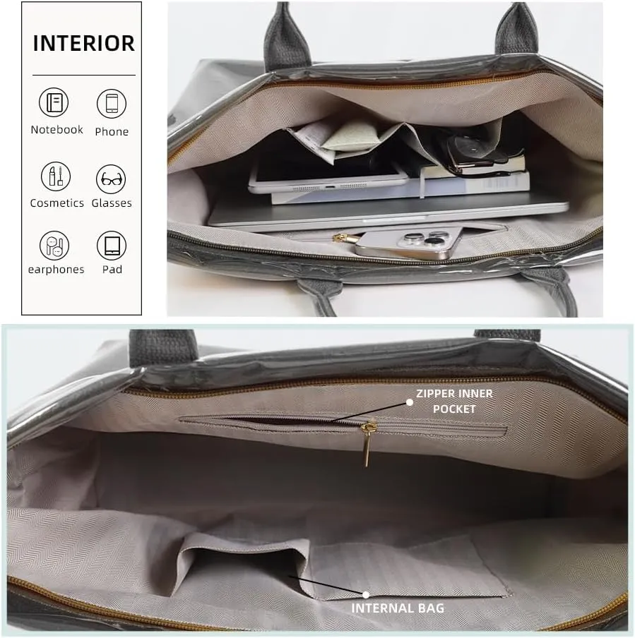 MINGRI Tote Bag for Women PVC Clear Totes Bags Large Plastic Carry All Bag Crossbody Shoulder Handbag Hobo for Work Travel
