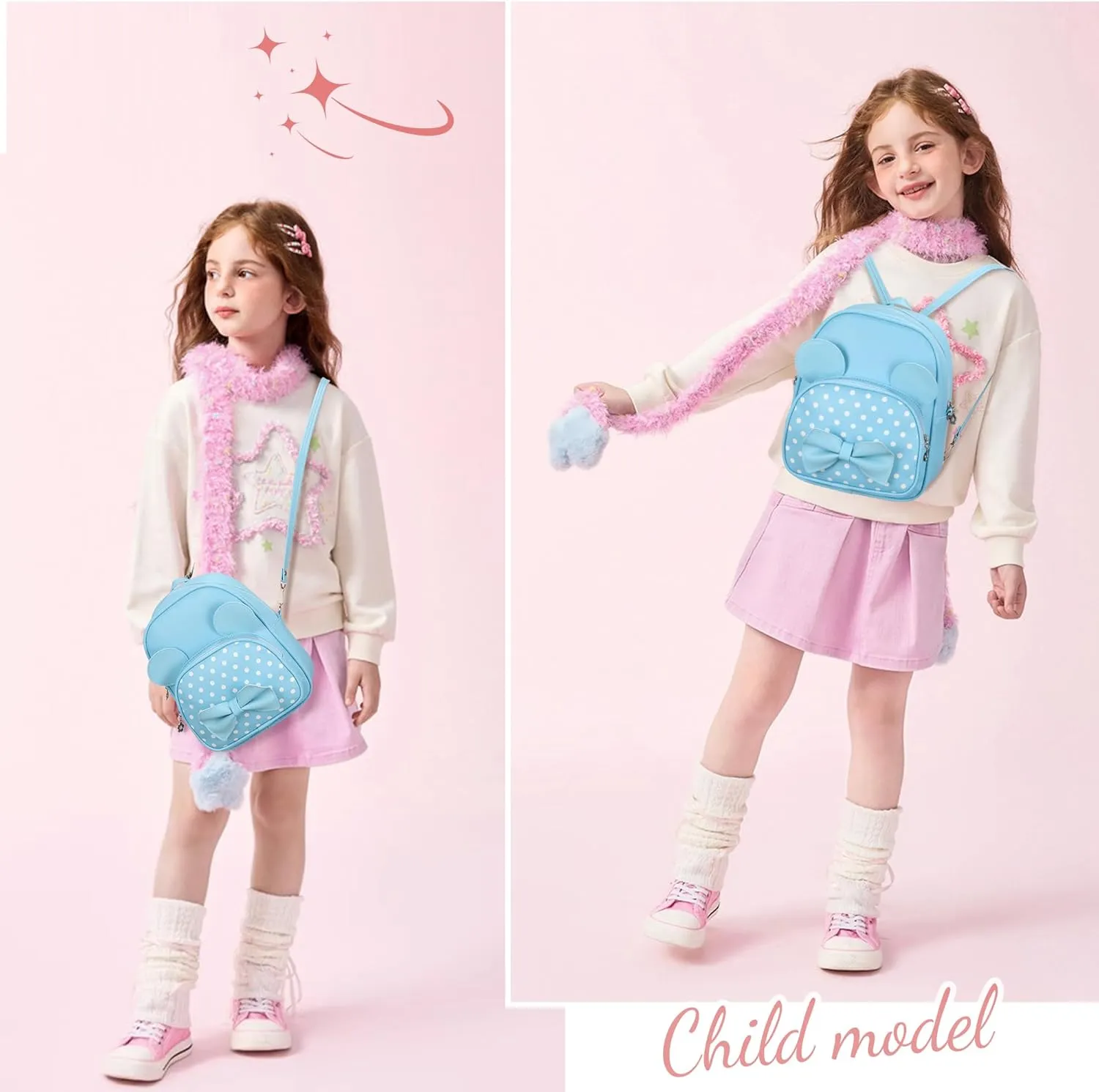 Mini Backpack for Girls Women Cute Bowknot Polka Dot Small Mouse Backpack Purse Shoulder Bag Casual Travel Daypacks (Blue)