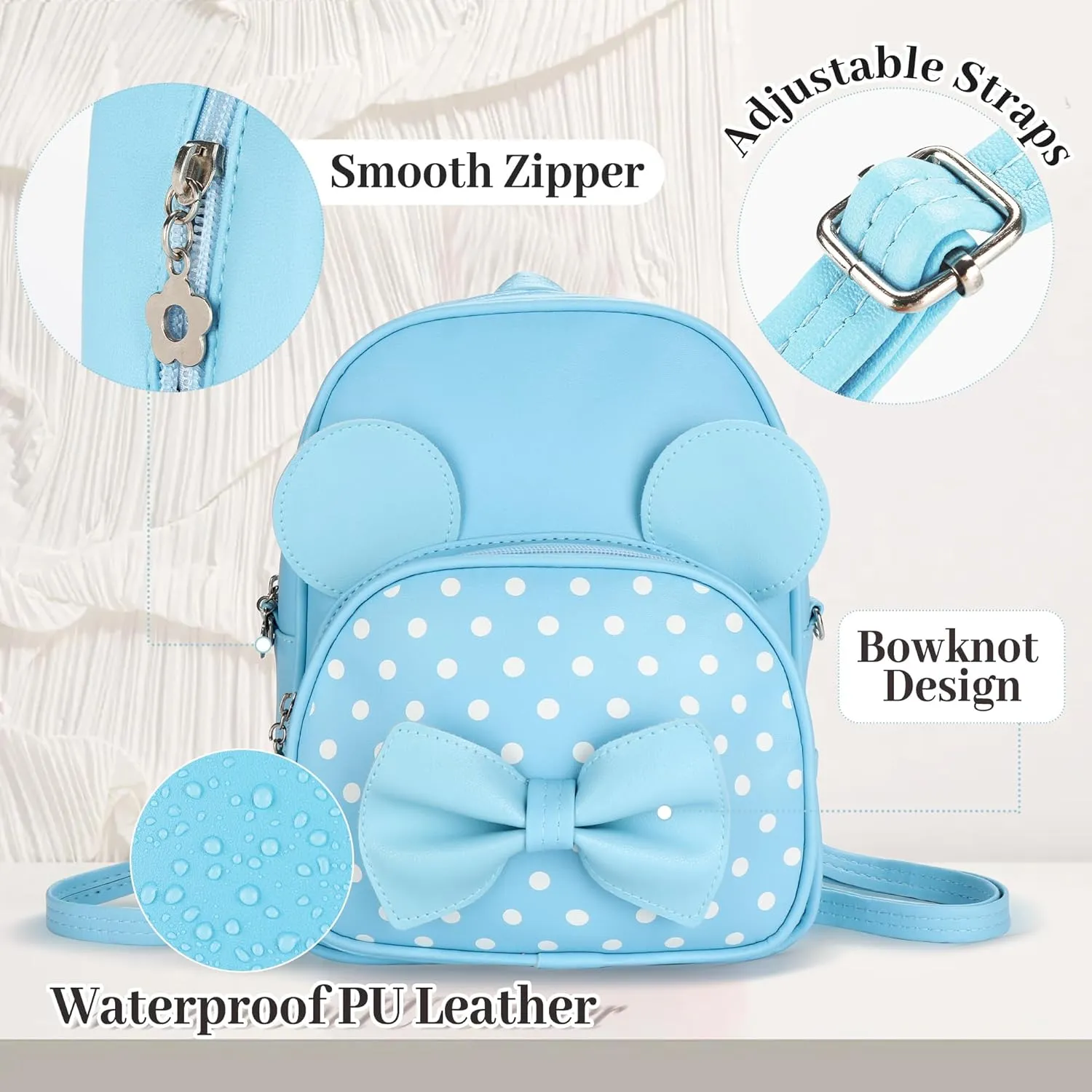 Mini Backpack for Girls Women Cute Bowknot Polka Dot Small Mouse Backpack Purse Shoulder Bag Casual Travel Daypacks (Blue)