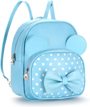 Mini Backpack for Girls Women Cute Bowknot Polka Dot Small Mouse Backpack Purse Shoulder Bag Casual Travel Daypacks (Blue)