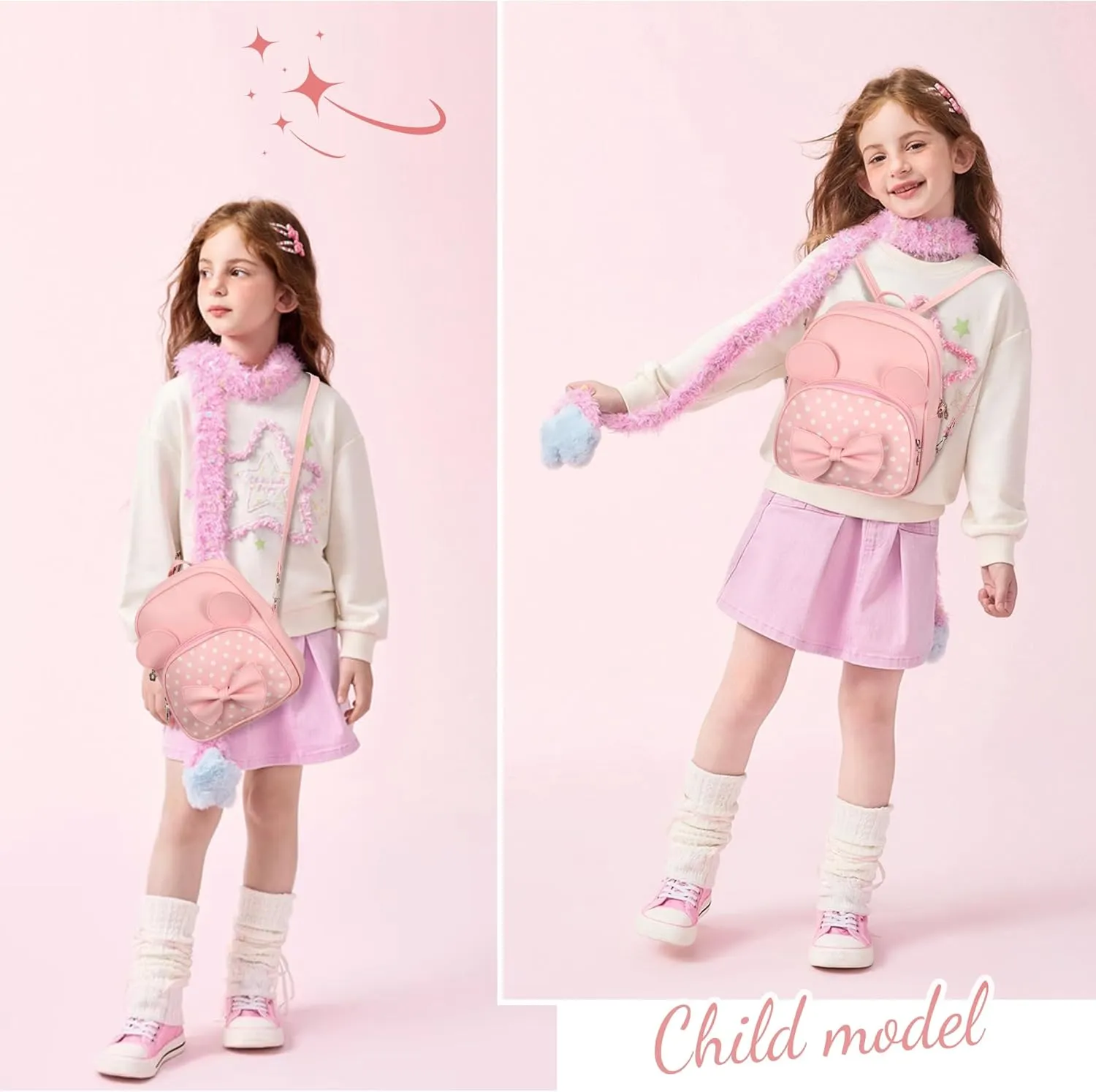 Mini Backpack for Girls Women Cute Bowknot Polka Dot Small Mouse Backpack Purse Shoulder Bag Casual Travel Daypacks (Pink)