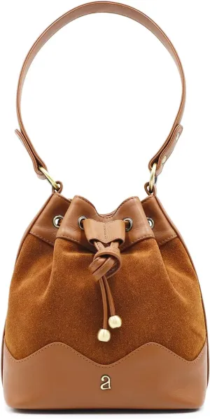 Mini Bucket Bag For Women Girls Genuine Leather Drawstring Handbag Tote Crossbody Hobo Shoulder Bag