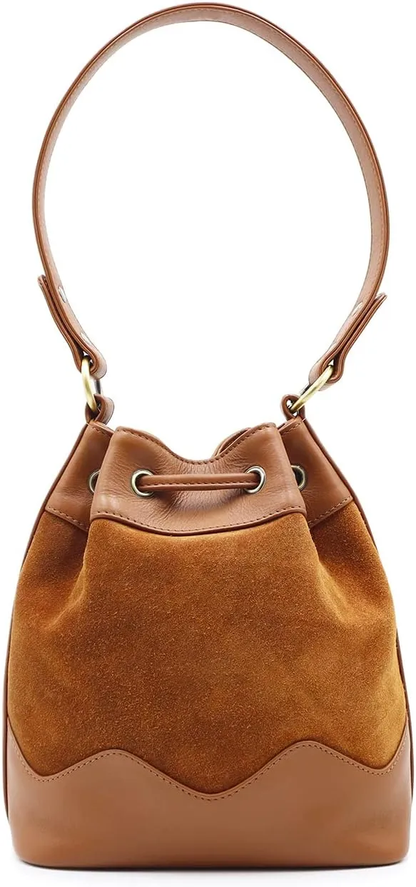 Mini Bucket Bag For Women Girls Genuine Leather Drawstring Handbag Tote Crossbody Hobo Shoulder Bag
