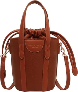 Mini Bucket Bag Leather Bucket Purse Vintage Purse Handbag with Drawstring Closure Small Handbag Shoulder Crossbody Bag