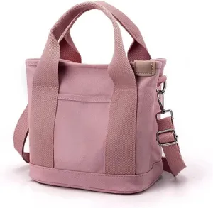 Mini Canvas Tote Bag & Crossbody Bags, Everyday Work Handbag, Small Pockets With Zipper Lightweight Shoulder Bag