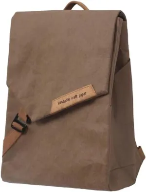 Minimalist Washed Kraft Paper Backpack, Sustainable Recycled Natural Fibers Vegan Unisex Rucksack, Gifts for Environmentalists, Fits laptops up to 15.6 inches
