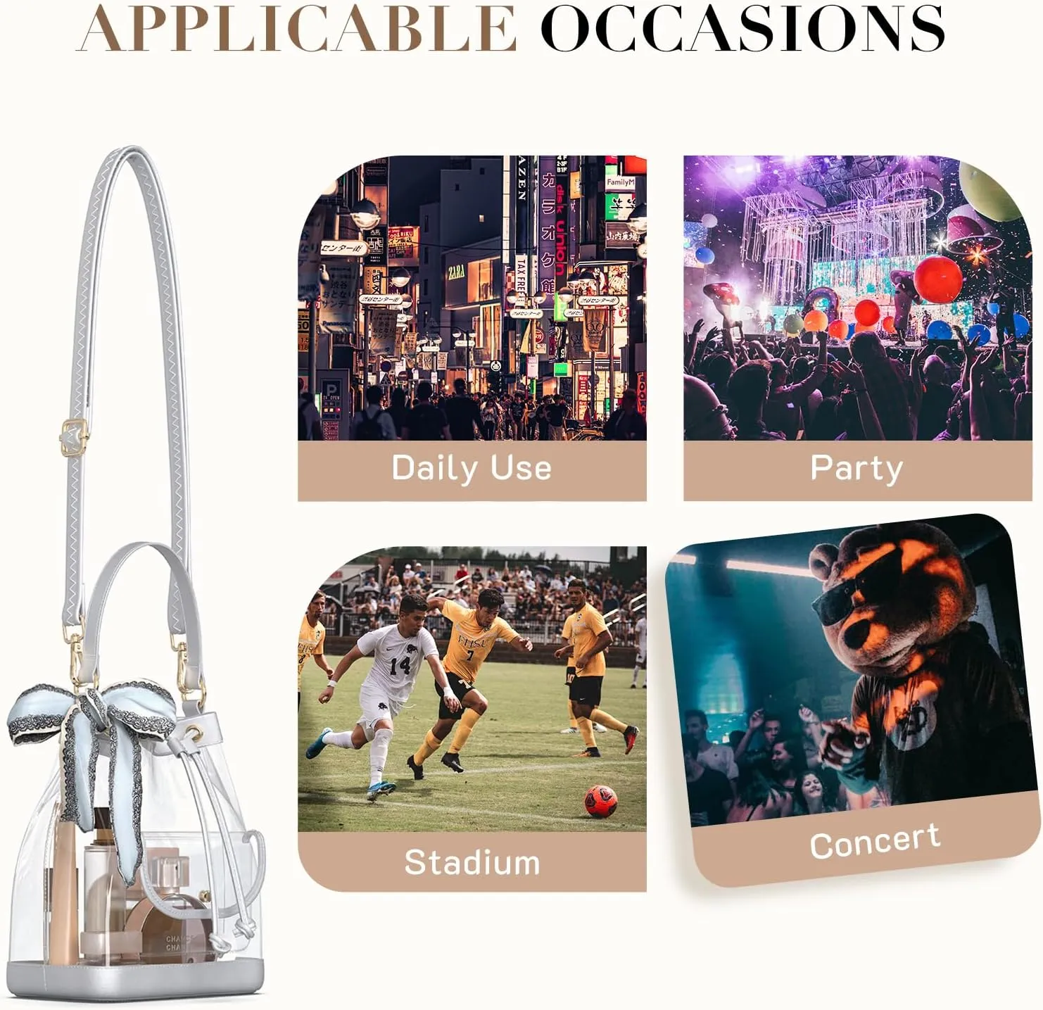 Missnine Clear Bag for Stadium Approved, Clear Crossbody Bucket Bag Transparent PVC Purse for Women, Concert Stadium Events