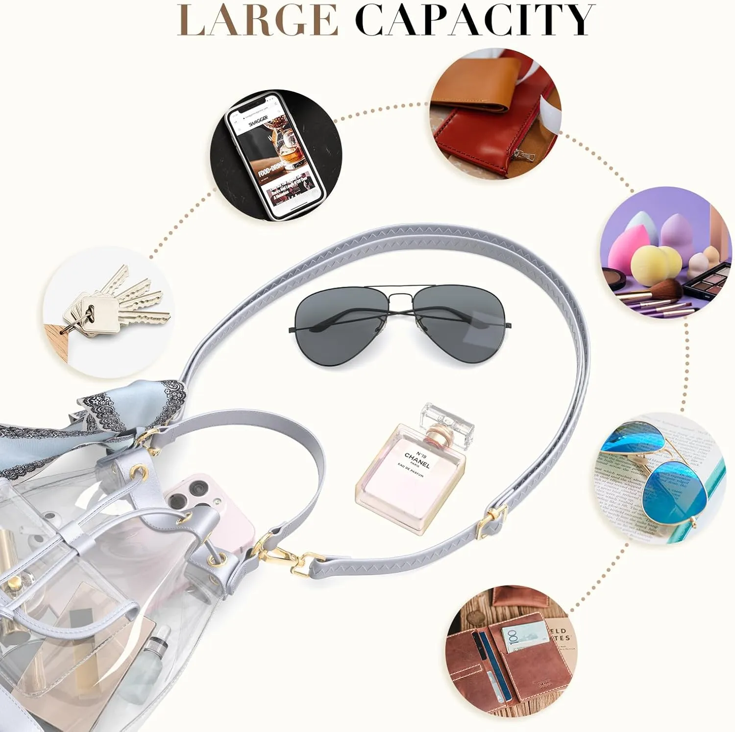 Missnine Clear Bag for Stadium Approved, Clear Crossbody Bucket Bag Transparent PVC Purse for Women, Concert Stadium Events