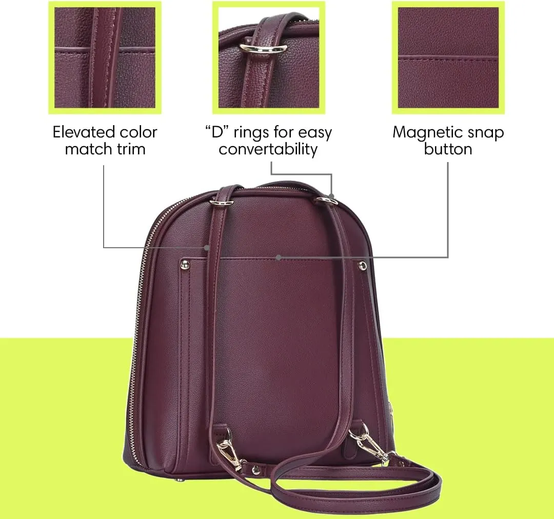 Miztique The Daisy Convertible Backpack Purse for Women (Berry) | Soft Vegan Leather Shoulder Strap Bag or Convertible Backpack | 10.5in x 4in x 11.5in |