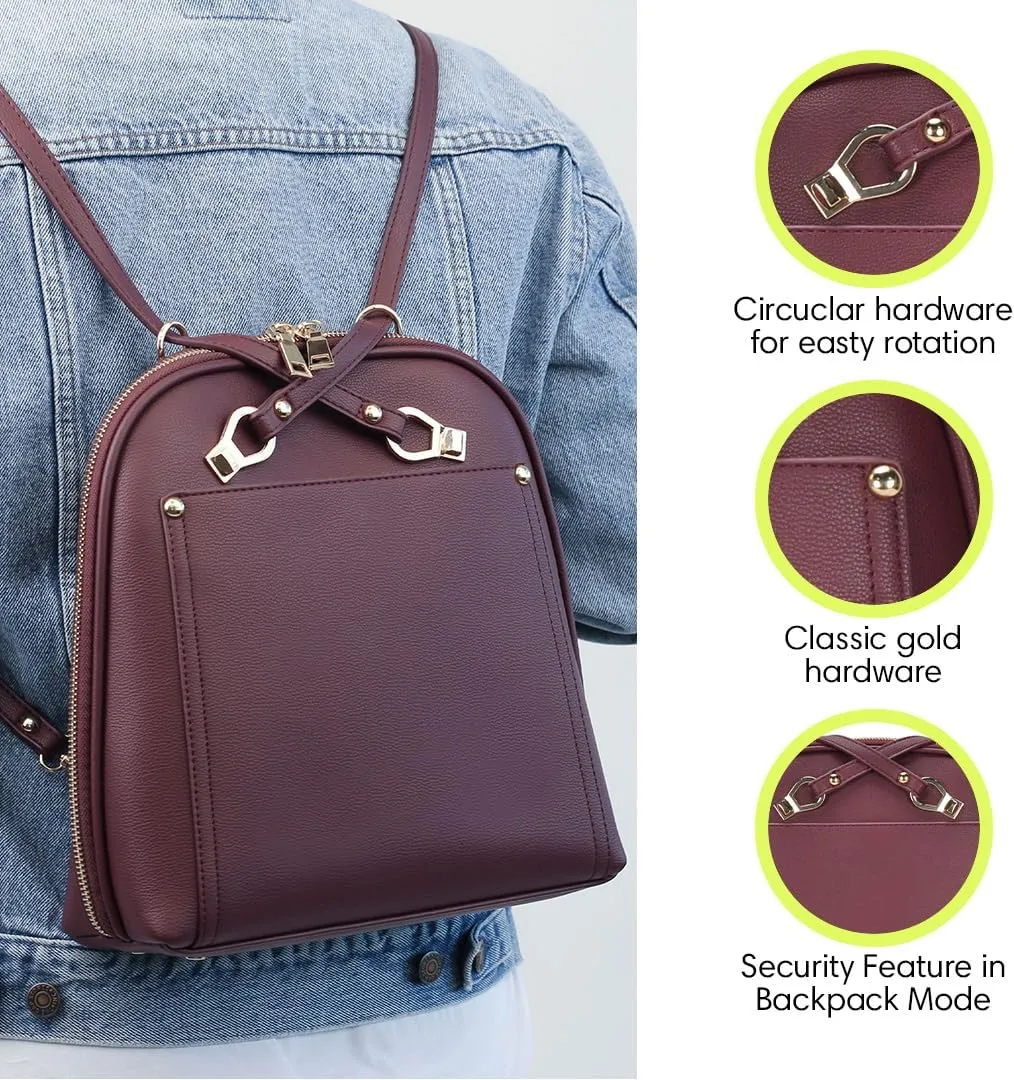 Miztique The Daisy Convertible Backpack Purse for Women (Berry) | Soft Vegan Leather Shoulder Strap Bag or Convertible Backpack | 10.5in x 4in x 11.5in |