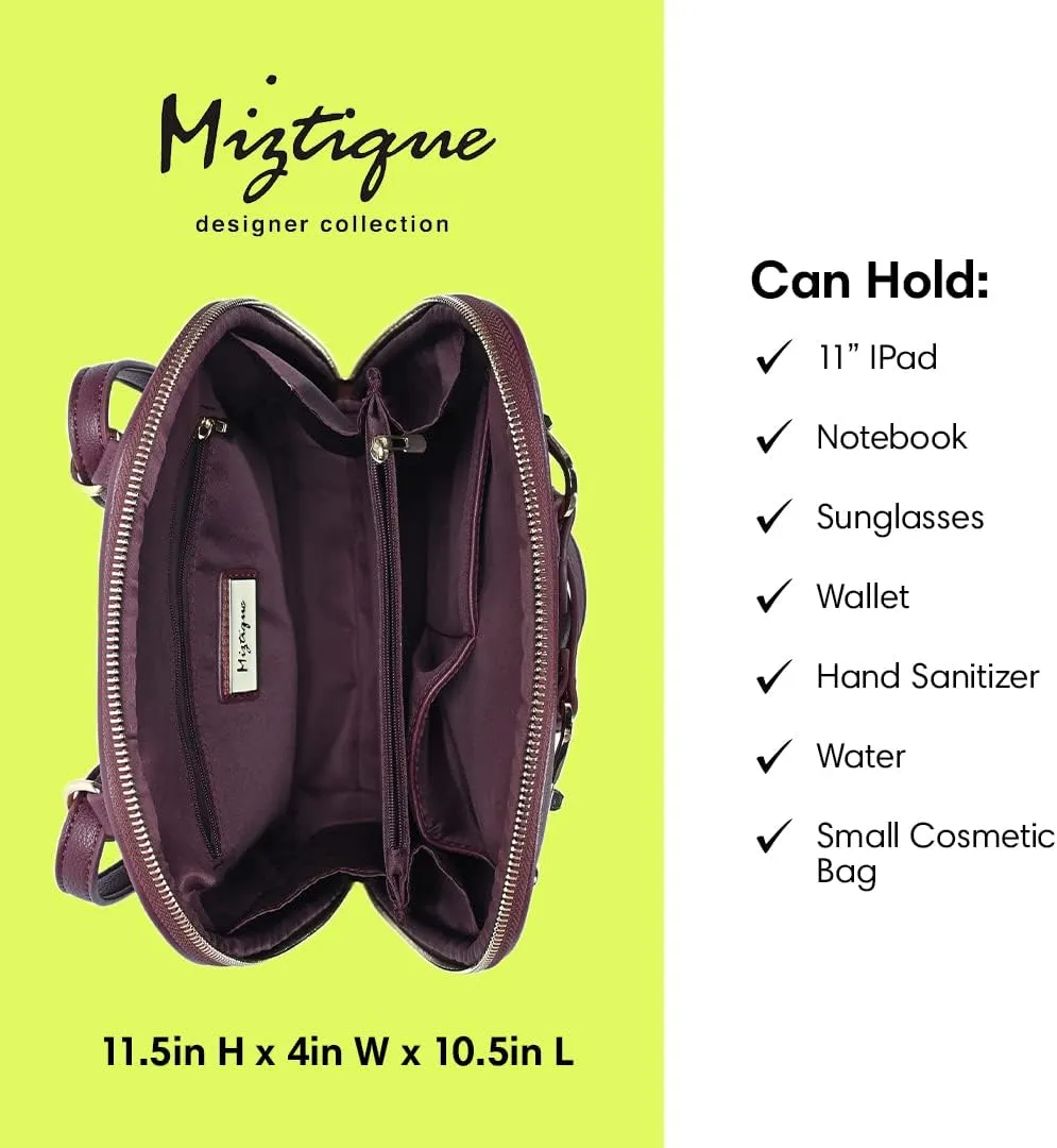 Miztique The Daisy Convertible Backpack Purse for Women (Berry) | Soft Vegan Leather Shoulder Strap Bag or Convertible Backpack | 10.5in x 4in x 11.5in |