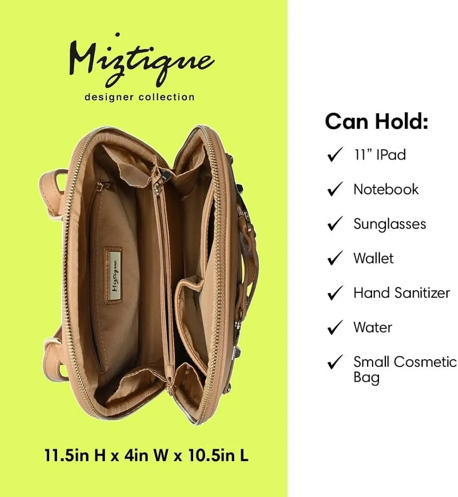 Miztique The Daisy Convertible Backpack Purse for Women (Camel) | Soft Vegan Leather Shoulder Strap Bag or Convertible Backpack | 10.5in x 4in x 11.5in |
