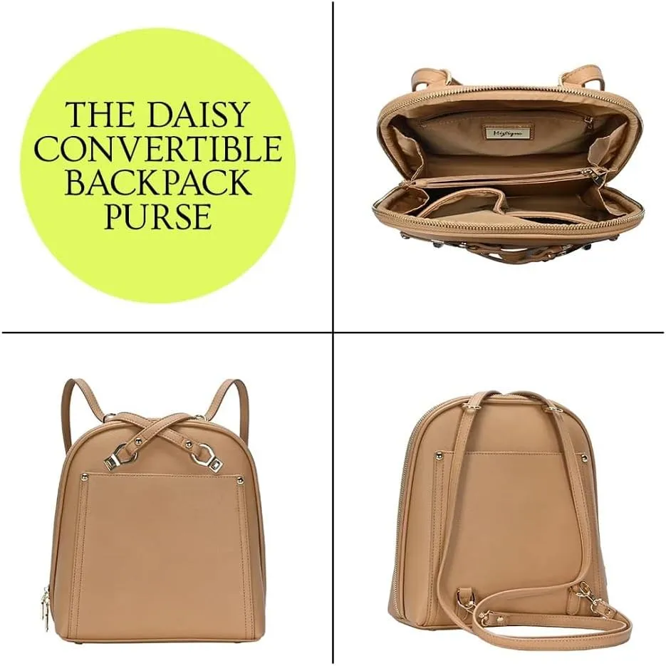 Miztique The Daisy Convertible Backpack Purse for Women (Camel) | Soft Vegan Leather Shoulder Strap Bag or Convertible Backpack | 10.5in x 4in x 11.5in |