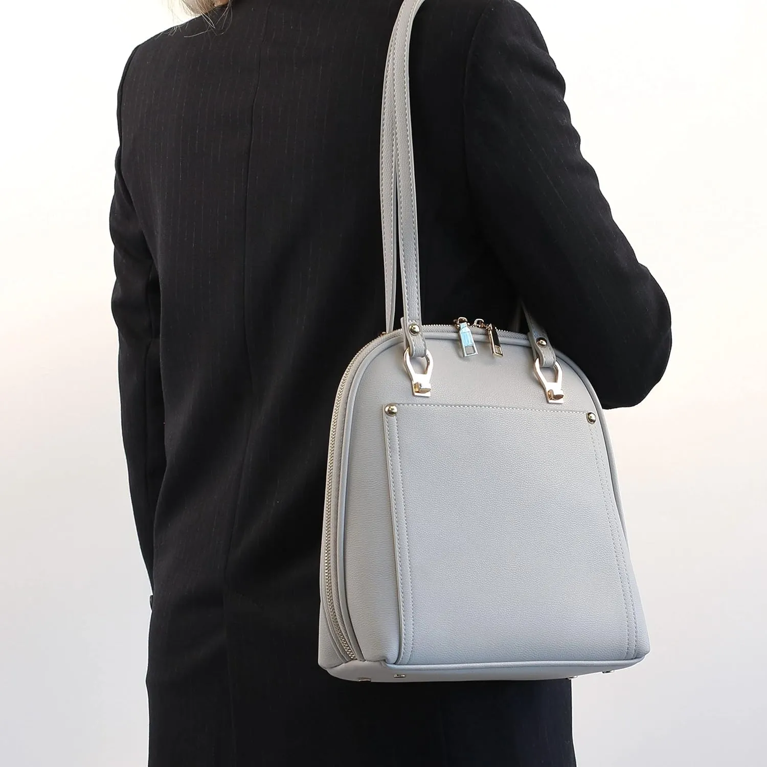 Miztique The Daisy Convertible Backpack Purse for Women (Light Grey) | Soft Vegan Leather Shoulder Strap Bag or Convertible Backpack | 10.5in x 4in x 11.5in |
