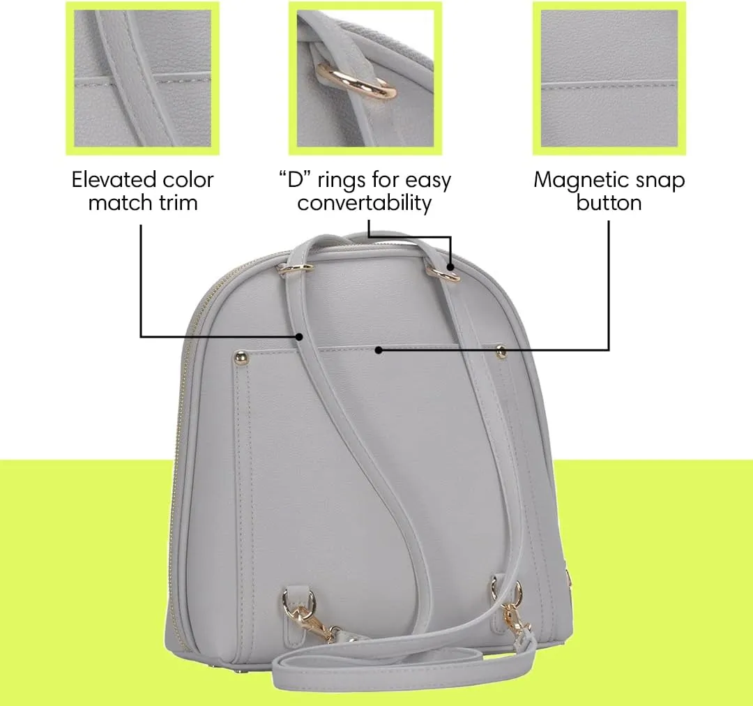 Miztique The Daisy Convertible Backpack Purse for Women (Light Grey) | Soft Vegan Leather Shoulder Strap Bag or Convertible Backpack | 10.5in x 4in x 11.5in |
