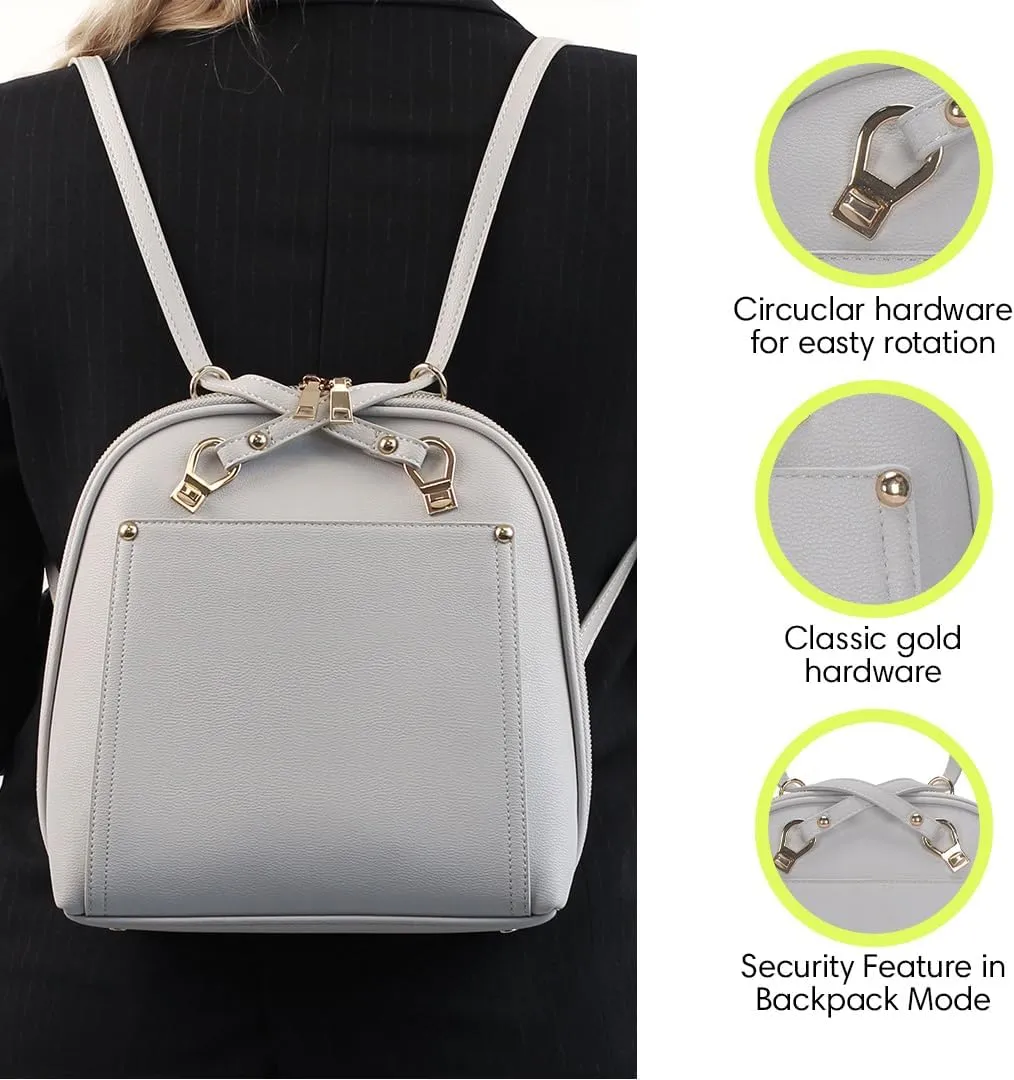 Miztique The Daisy Convertible Backpack Purse for Women (Light Grey) | Soft Vegan Leather Shoulder Strap Bag or Convertible Backpack | 10.5in x 4in x 11.5in |