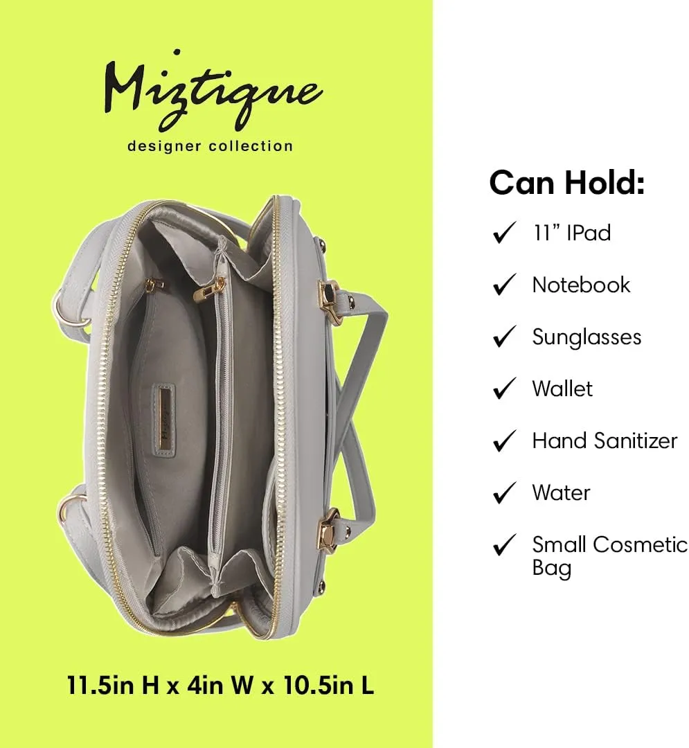 Miztique The Daisy Convertible Backpack Purse for Women (Light Grey) | Soft Vegan Leather Shoulder Strap Bag or Convertible Backpack | 10.5in x 4in x 11.5in |