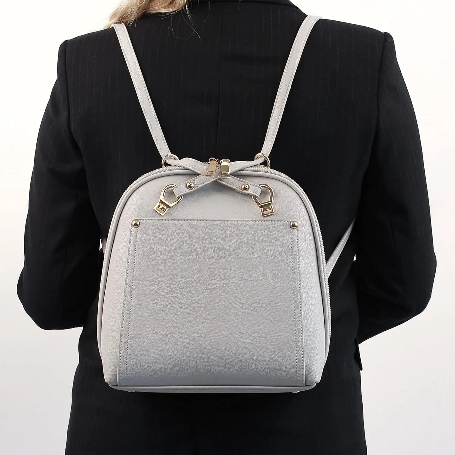 Miztique The Daisy Convertible Backpack Purse for Women (Light Grey) | Soft Vegan Leather Shoulder Strap Bag or Convertible Backpack | 10.5in x 4in x 11.5in |