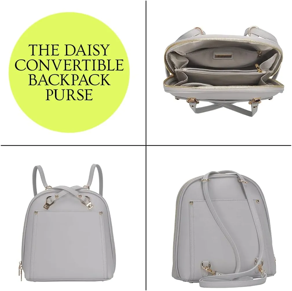 Miztique The Daisy Convertible Backpack Purse for Women (Light Grey) | Soft Vegan Leather Shoulder Strap Bag or Convertible Backpack | 10.5in x 4in x 11.5in |