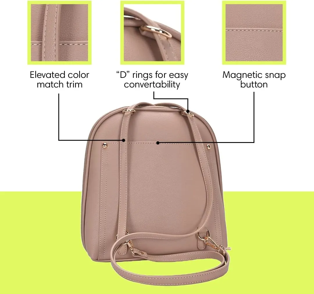 Miztique The Daisy Convertible Backpack Purse for Women (Mauve) | Soft Vegan Leather Shoulder Strap Bag or Convertible Backpack | 10.5in x 4in x 11.5in |