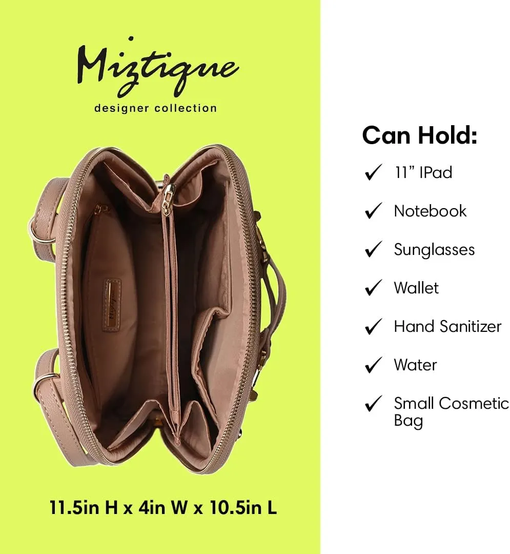 Miztique The Daisy Convertible Backpack Purse for Women (Mauve) | Soft Vegan Leather Shoulder Strap Bag or Convertible Backpack | 10.5in x 4in x 11.5in |
