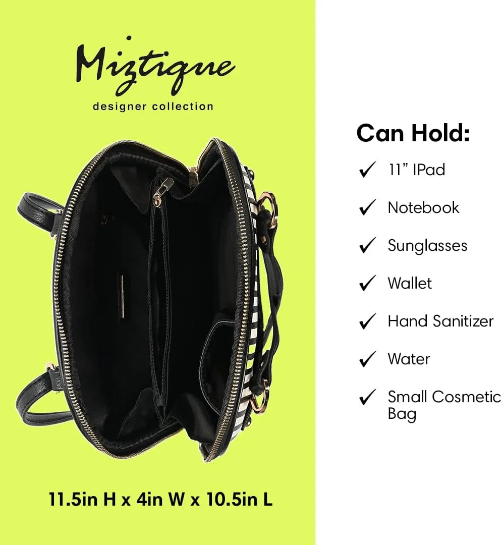 Miztique - The Daisy Convertible Backpack Purse for Women (White Stripe) | Soft Vegan Leather Shoulder Strap Bag or Convertible Backpack | 10.5in x 4in x 11.5in |