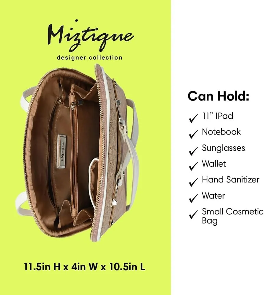 Miztique The Daisy Cork Convertible Backpack Purse for Women (Cream) | Cork Shoulder Strap Bag or Convertible Backpack | 10.5in x 4in x 11.5in |