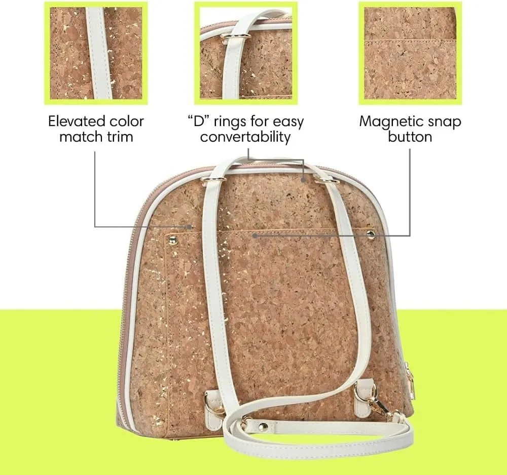 Miztique The Daisy Cork Convertible Backpack Purse for Women (Cream) | Cork Shoulder Strap Bag or Convertible Backpack | 10.5in x 4in x 11.5in |