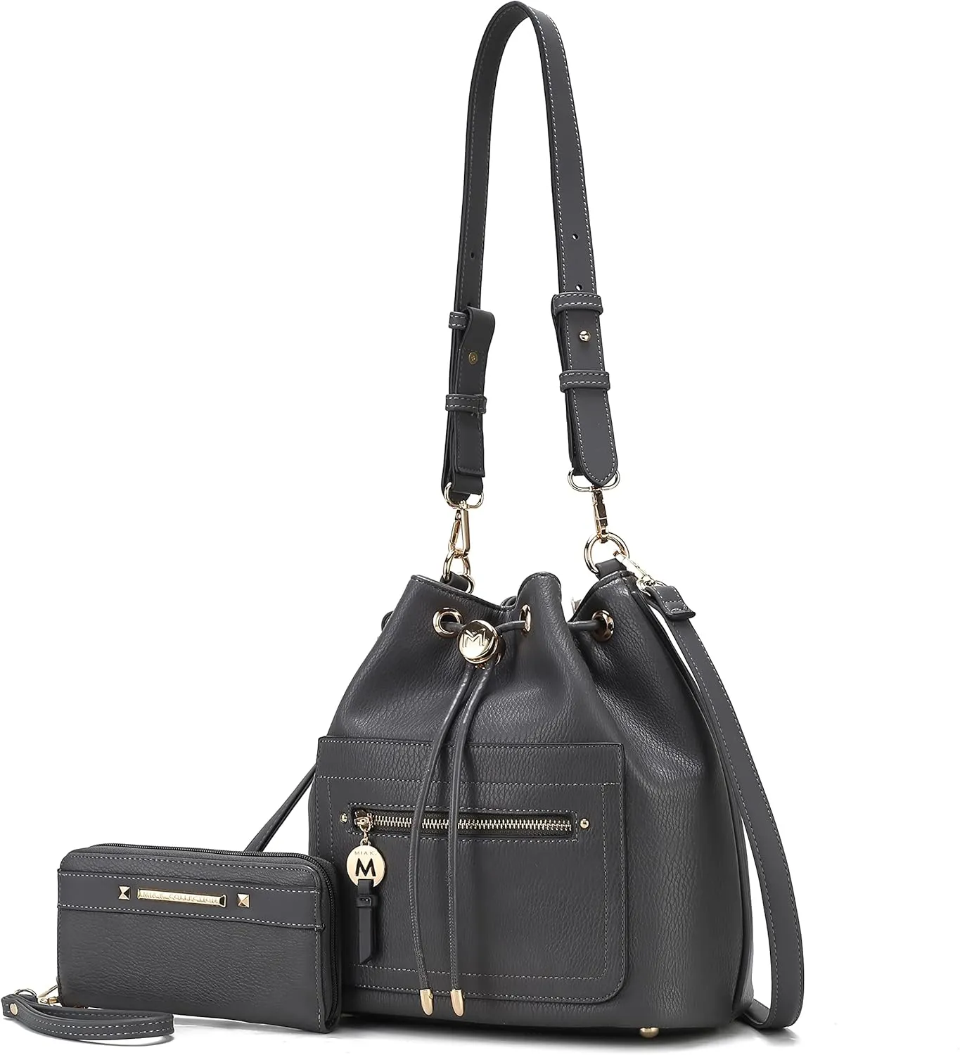 MKF Collection Crossbody Bucket Bag for Women, Drawstring Hobo Shoulder Bags Fashion Handbag Purse with Wristlet Wallet