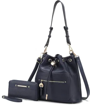 MKF Collection Crossbody Bucket Bag for Women, Drawstring Hobo Shoulder Bags Fashion Handbag Purse with Wristlet Wallet