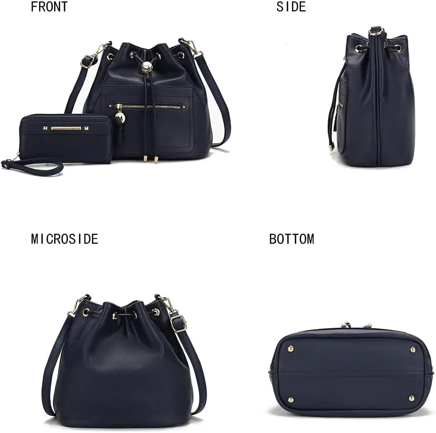 MKF Collection Crossbody Bucket Bag for Women, Drawstring Hobo Shoulder Bags Fashion Handbag Purse with Wristlet Wallet