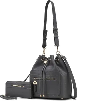 MKF Collection Crossbody Bucket Bag for Women, Drawstring Hobo Shoulder Bags Fashion Handbag Purse with Wristlet Wallet