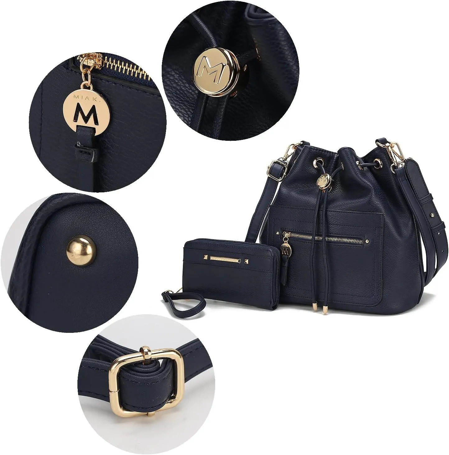 MKF Collection Crossbody Bucket Bag for Women, Drawstring Hobo Shoulder Bags Fashion Handbag Purse with Wristlet Wallet