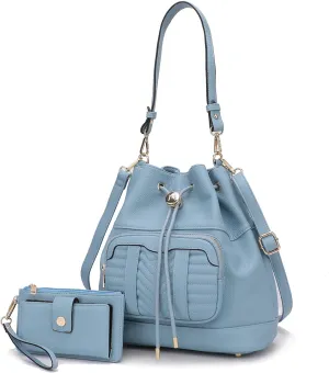 MKF Collection Crossbody Bucket Bag for Women, Drawstring Hobo Shoulder Bags Fashion Handbag Purse with Wristlet Wallet
