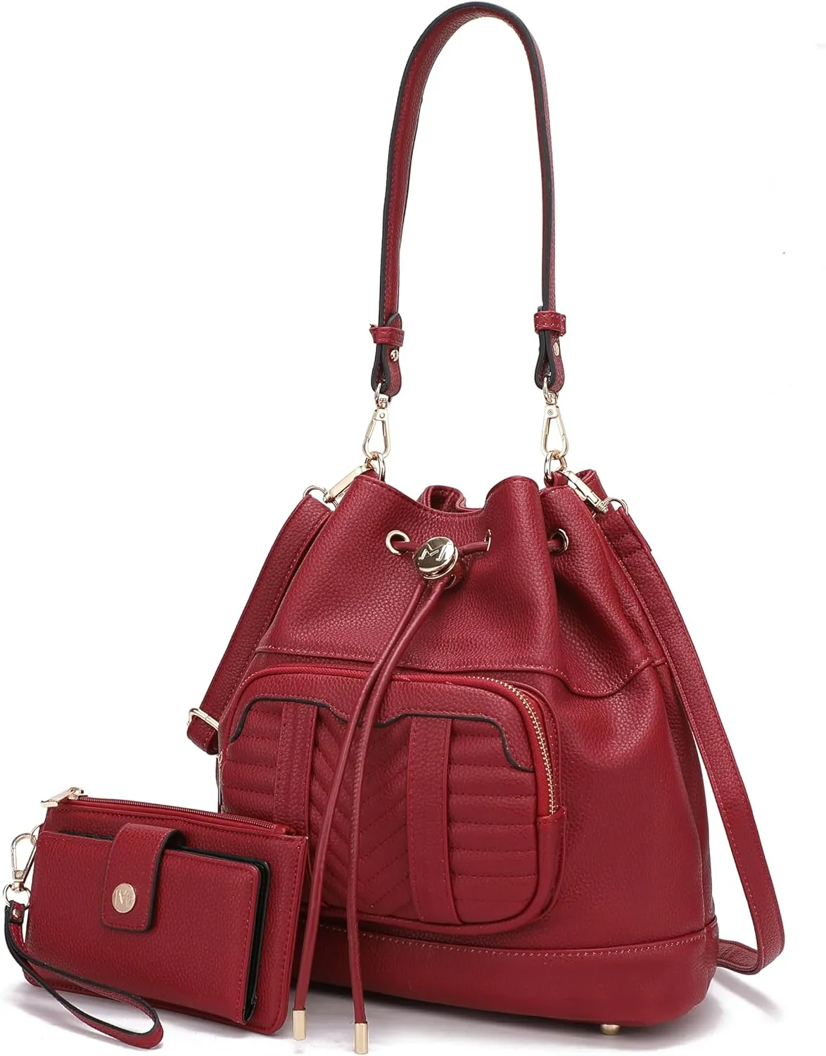MKF Collection Crossbody Bucket Bag for Women, Drawstring Hobo Shoulder Bags Fashion Handbag Purse with Wristlet Wallet