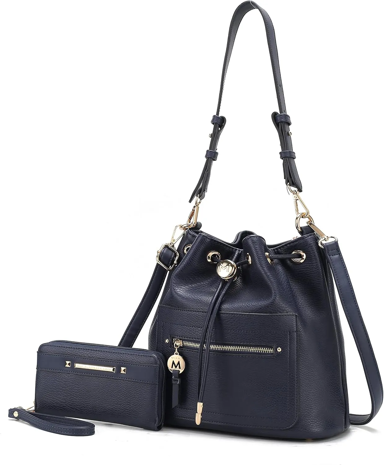 MKF Collection Crossbody Bucket Bag for Women, Drawstring Hobo Shoulder Bags Fashion Handbag Purse with Wristlet Wallet