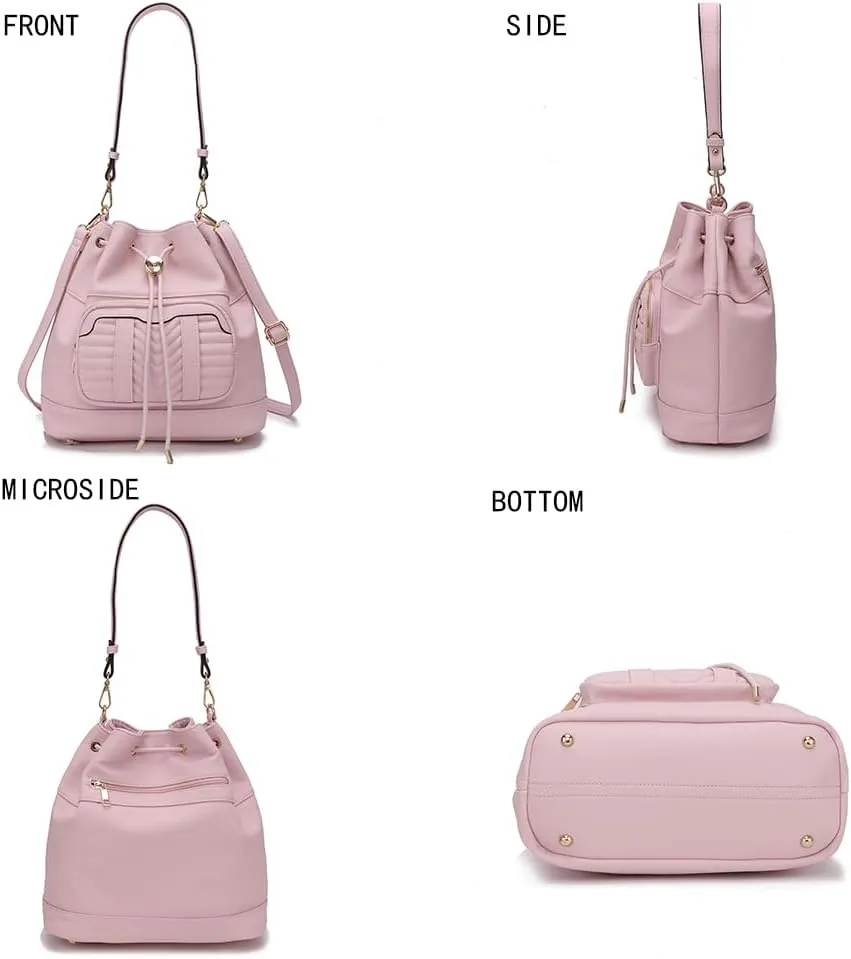 MKF Collection Crossbody Bucket Bag for Women, Drawstring Hobo Shoulder Bags Fashion Handbag Purse with Wristlet Wallet