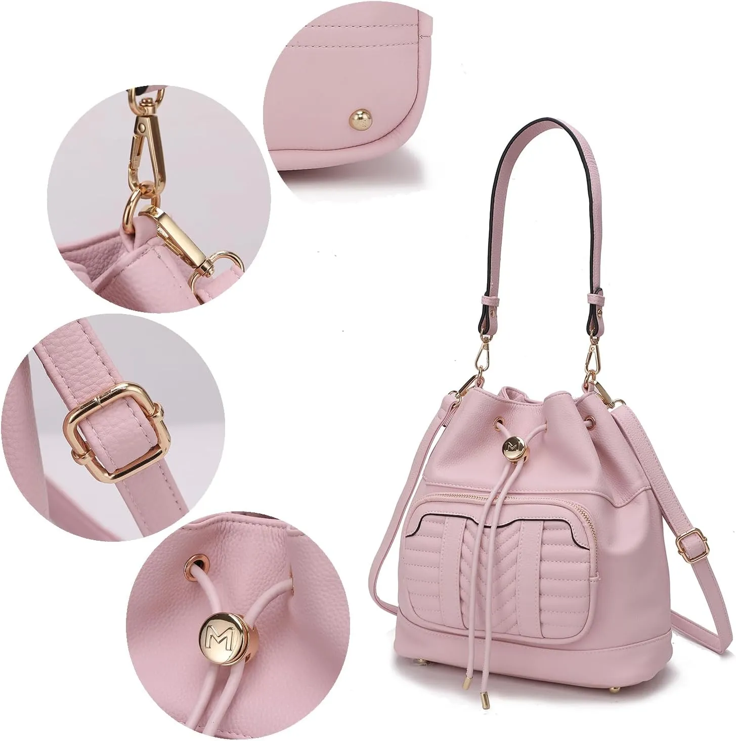 MKF Collection Crossbody Bucket Bag for Women, Drawstring Hobo Shoulder Bags Fashion Handbag Purse with Wristlet Wallet