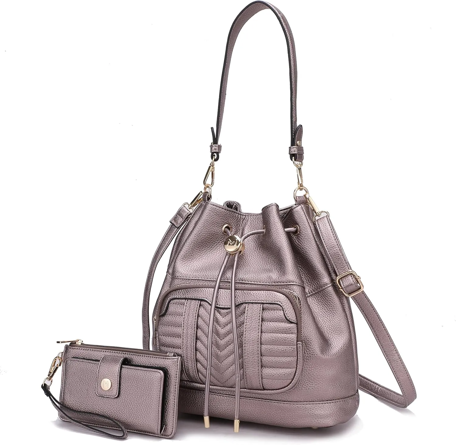 MKF Collection Crossbody Bucket Bag for Women, Drawstring Hobo Shoulder Bags Fashion Handbag Purse with Wristlet Wallet