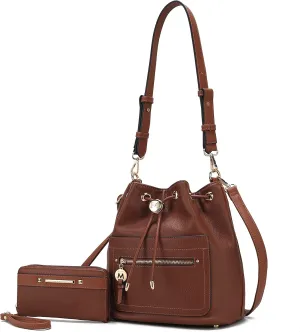 MKF Collection Crossbody Bucket Bag for Women, Drawstring Hobo Shoulder Bags Fashion Handbag Purse with Wristlet Wallet