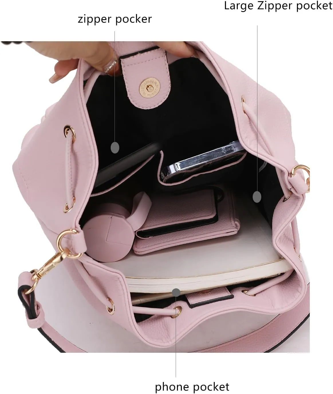 MKF Collection Crossbody Bucket Bag for Women, Drawstring Hobo Shoulder Bags Fashion Handbag Purse with Wristlet Wallet