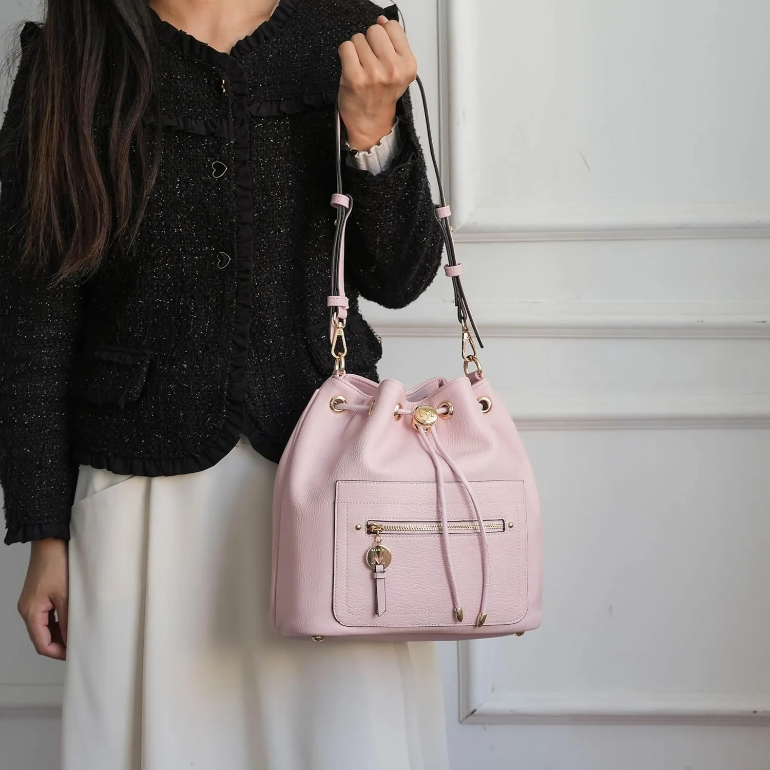 MKF Collection Crossbody Bucket Bag for Women, Drawstring Hobo Shoulder Bags Fashion Handbag Purse with Wristlet Wallet