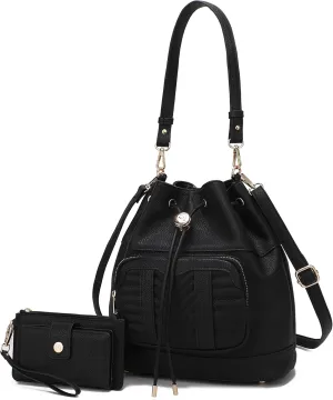 MKF Collection Crossbody Bucket Bag for Women, Drawstring Hobo Shoulder Bags Fashion Handbag Purse with Wristlet Wallet