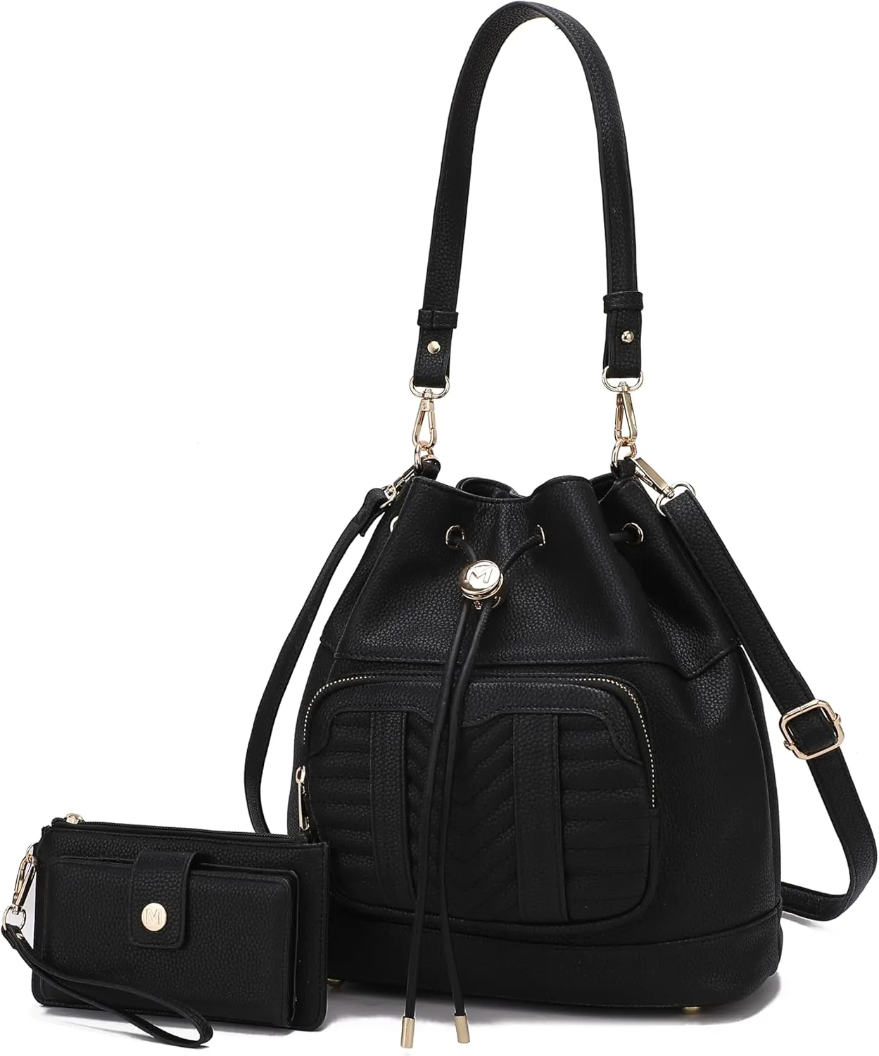 MKF Collection Crossbody Bucket Bag for Women, Drawstring Hobo Shoulder Bags Fashion Handbag Purse with Wristlet Wallet