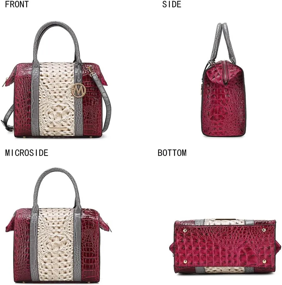 MKF Collection Satchel bag for Women, Crocodile-embossed Vegan Leather Top-Handle Crossbody Handbag Purse By Mia K