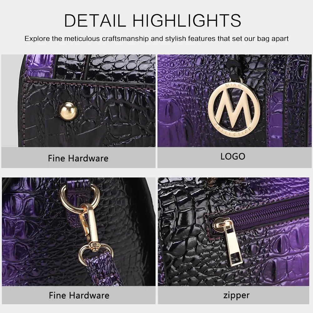 MKF Collection Satchel Bag for Women, Crocodile Embossed Vegan Leather Top-Handles Crossbody Handbag Purse by Mia K
