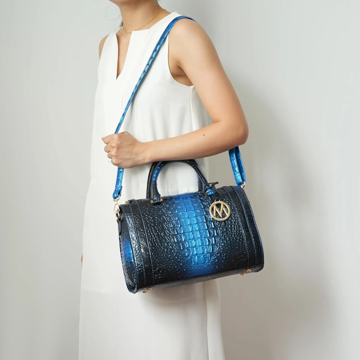 MKF Collection Satchel Bag for Women, Crocodile Embossed Vegan Leather Top-Handles Crossbody Handbag Purse by Mia K