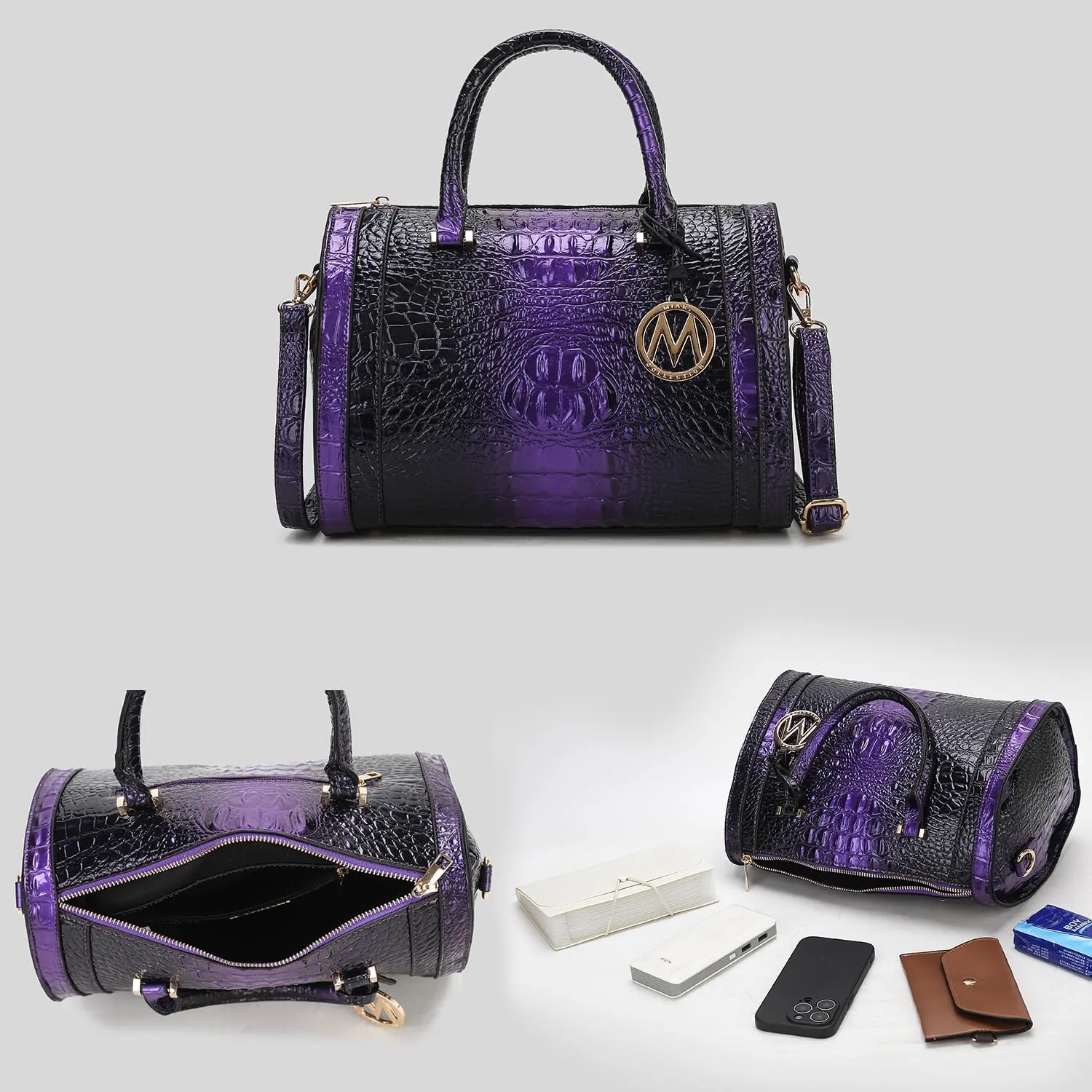 MKF Collection Satchel Bag for Women, Crocodile Embossed Vegan Leather Top-Handles Crossbody Handbag Purse by Mia K