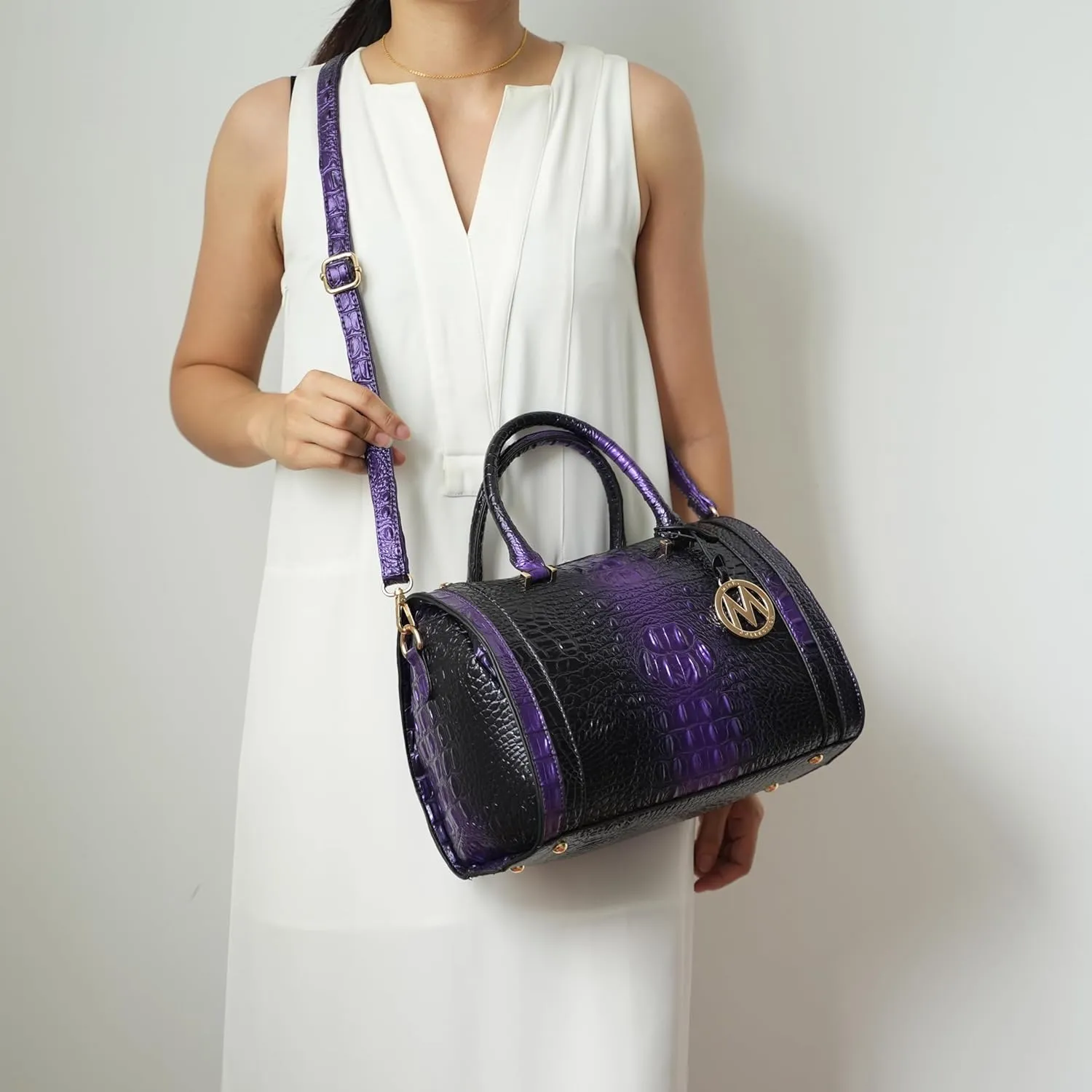 MKF Collection Satchel Bag for Women, Crocodile Embossed Vegan Leather Top-Handles Crossbody Handbag Purse by Mia K