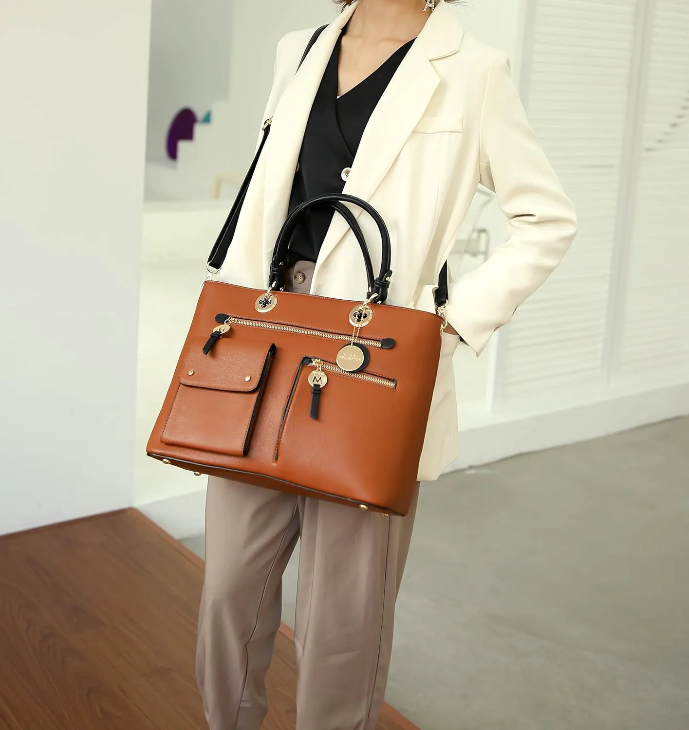 MKF Collection Satchel Bag for Women’s Vegan Leather Crossbody Bag Handbag Top-Handle Purse by Mia K